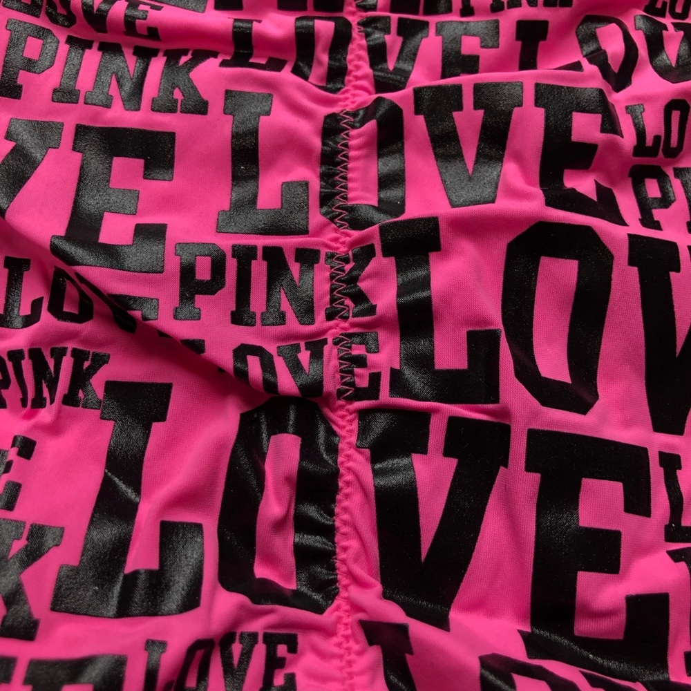 PINK Victoria’s Secret Love Pink Print Ruched Rhinestone Bikini Bottom - Picture 11 of 16